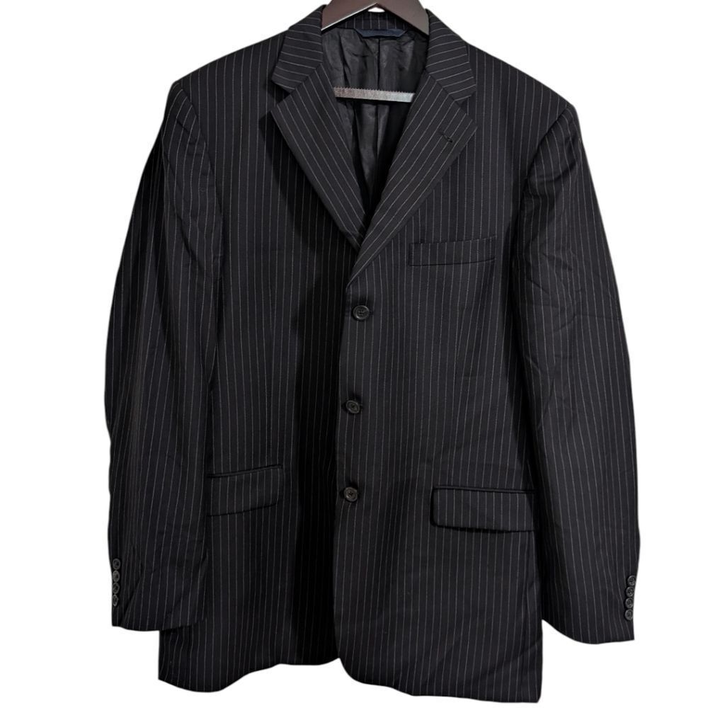 Burberry London Nordstrom Pinstripe Wool Suit Jacket Blazer Black 44L